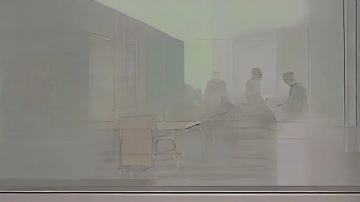 Financial trader seated at an office desk observing market movements in ambient lighting