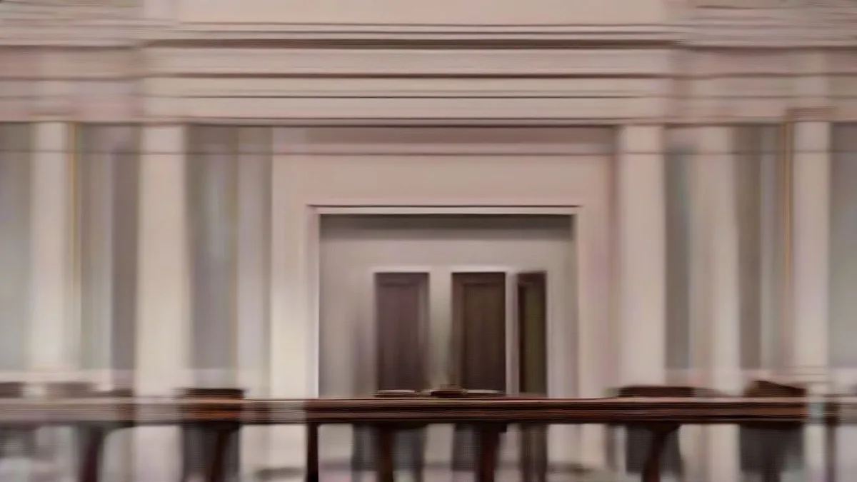 A formal congressional committee hearing room featuring gooseneck microphones on a polished wooden table.