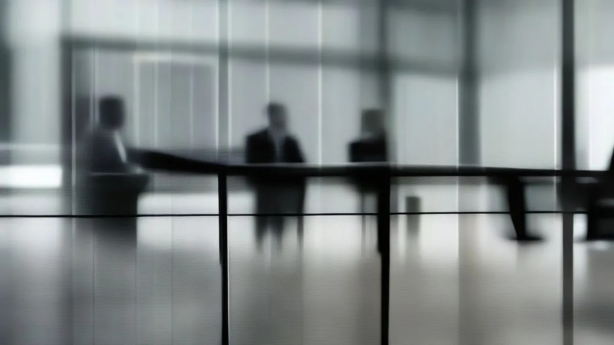Financial professionals in a glass-walled conference room evaluating corporate equity filings.