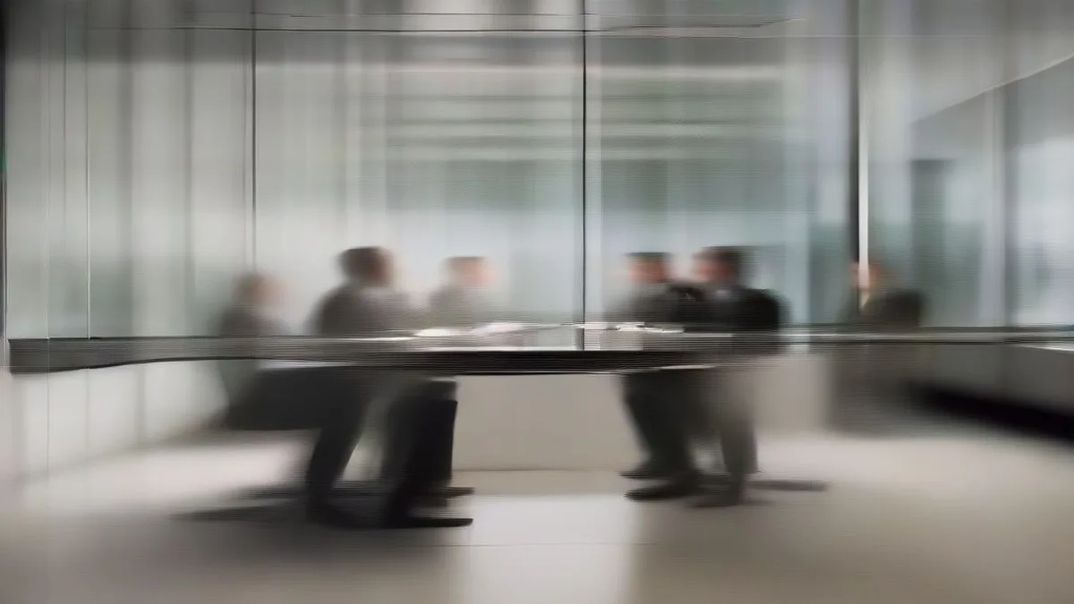 Executives and defense policy representatives meeting in an executive boardroom setting