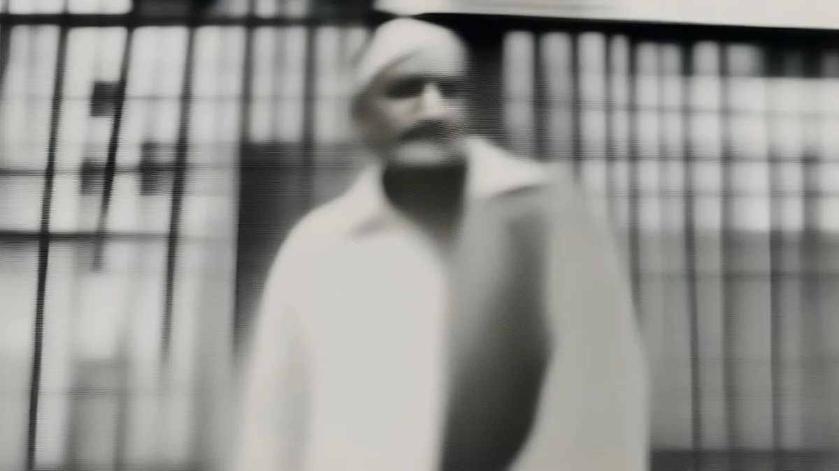 An advocate in legal attire standing outside a district court building.