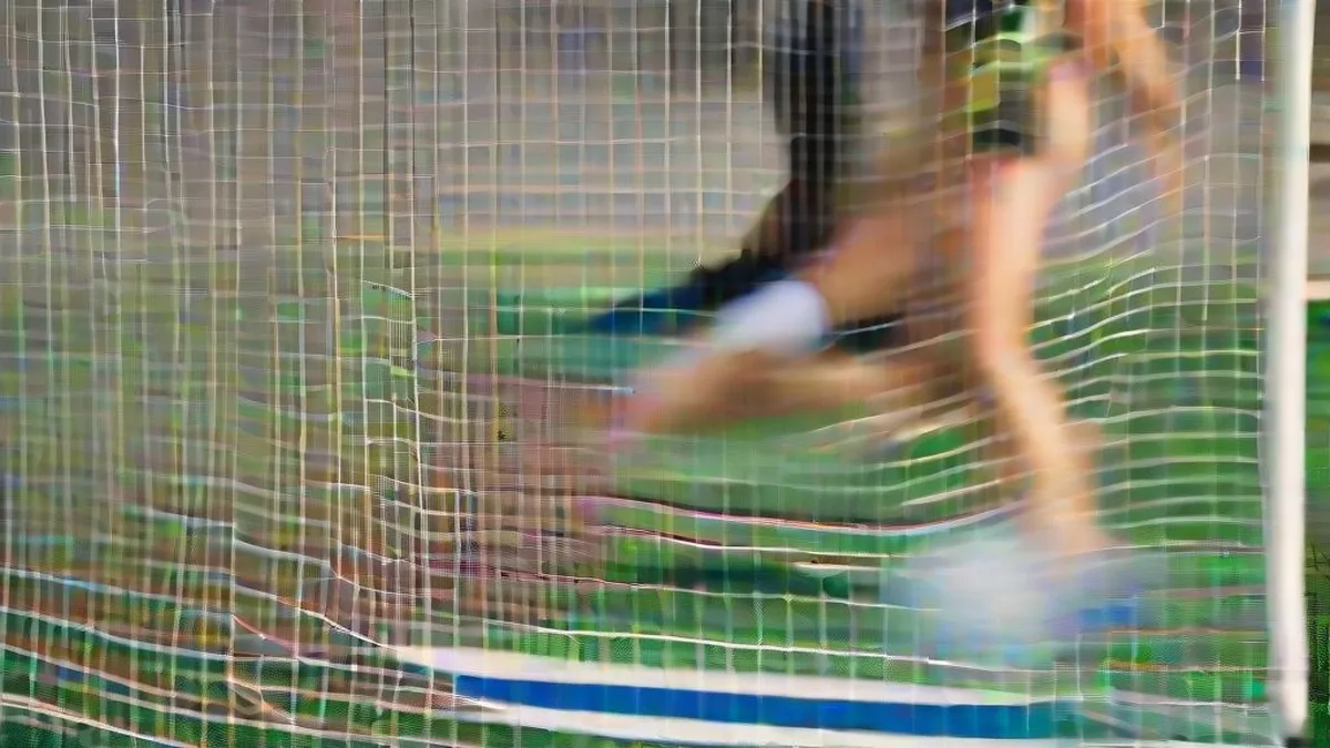 Field hockey players contesting the ball on an artificial blue turf pitch during an international match.