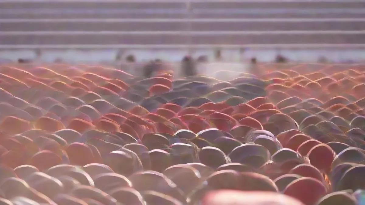 Athletes in team tracksuits gathered on the track during a major sports closing ceremony