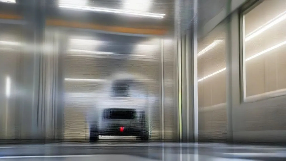 Engineers observing advanced robotics on an automotive manufacturing assembly floor