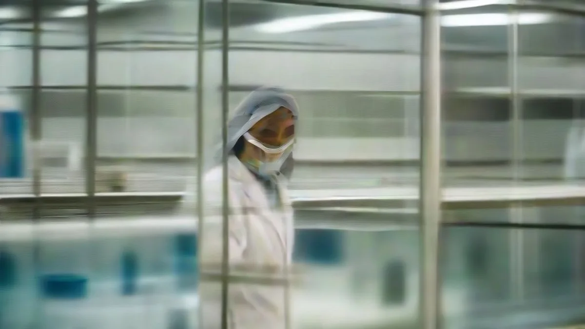 A clinical laboratory scientist reviewing medical data in a pharmaceutical research facility