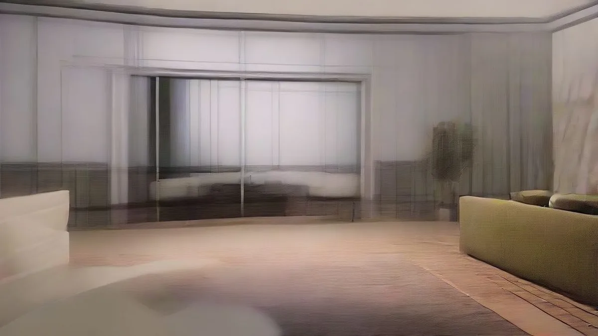 Modern living room with a television screen illuminating the space in warm ambient light