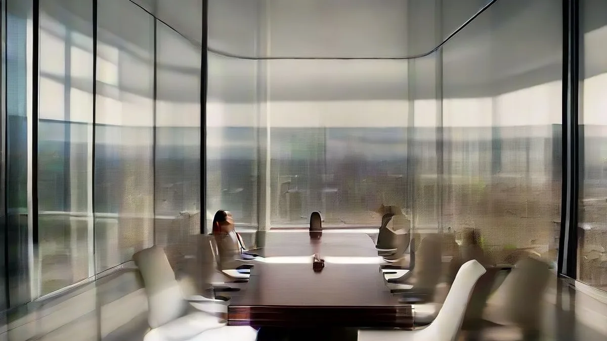 Financial advisors and foundation executives meeting in a modern conference room discussing investment strategies