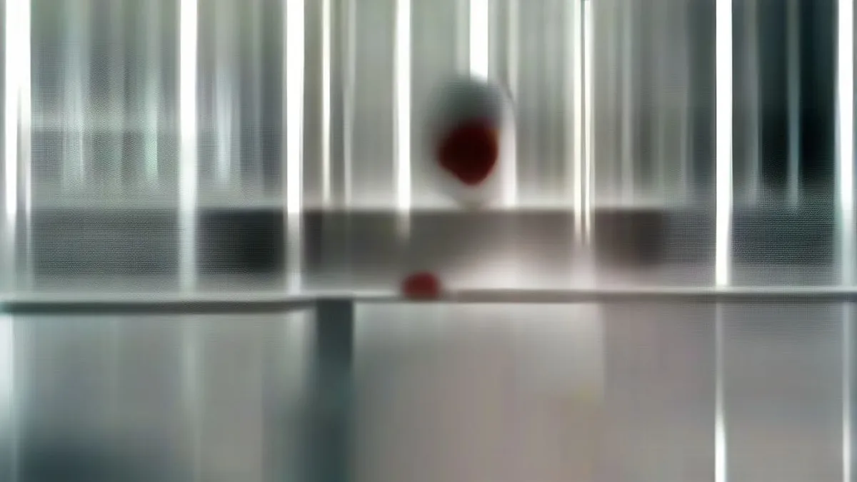 A scientist in a white coat inspects a laboratory vial in a biotechnology research facility.