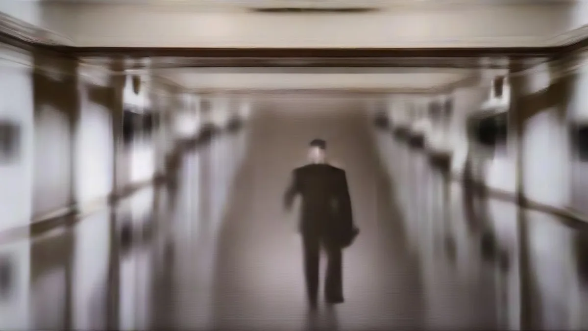 Union Minister walking through a legislative assembly corridor with officials