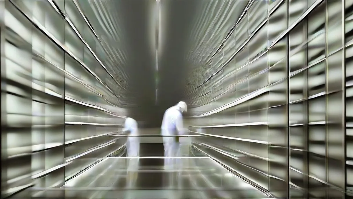Scientists in white lab coats conducting clinical research evaluations inside a modern laboratory facility.