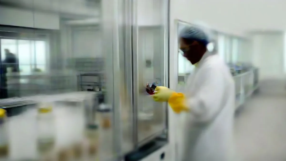 Pharmaceutical researcher working in a modern clinical laboratory facility