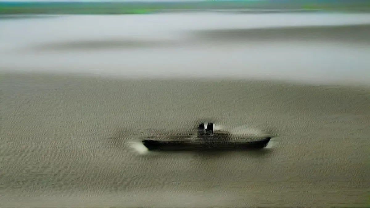 BSF border patrol boat navigating through the marshy tidal waters of Sir Creek in Gujarat.