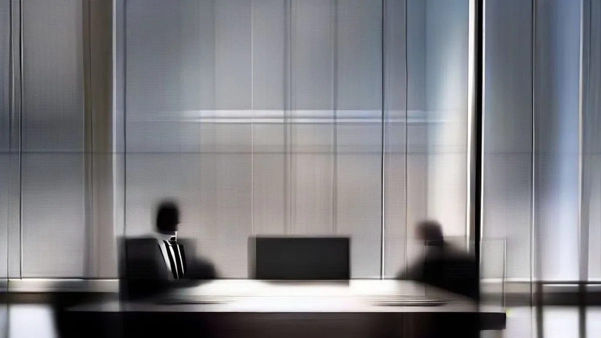 A private banking advisor discussing asset management with a client in a modern high-rise office overlooking the city skyline.