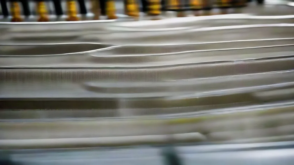 Industrial beverage manufacturing facility with bottles moving along a modern conveyor line
