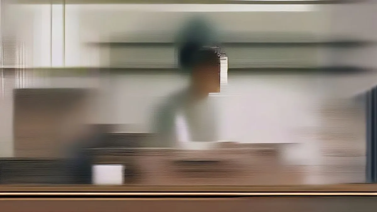 A young female student studying at a wooden desk with textbooks and headphones in soft natural lighting