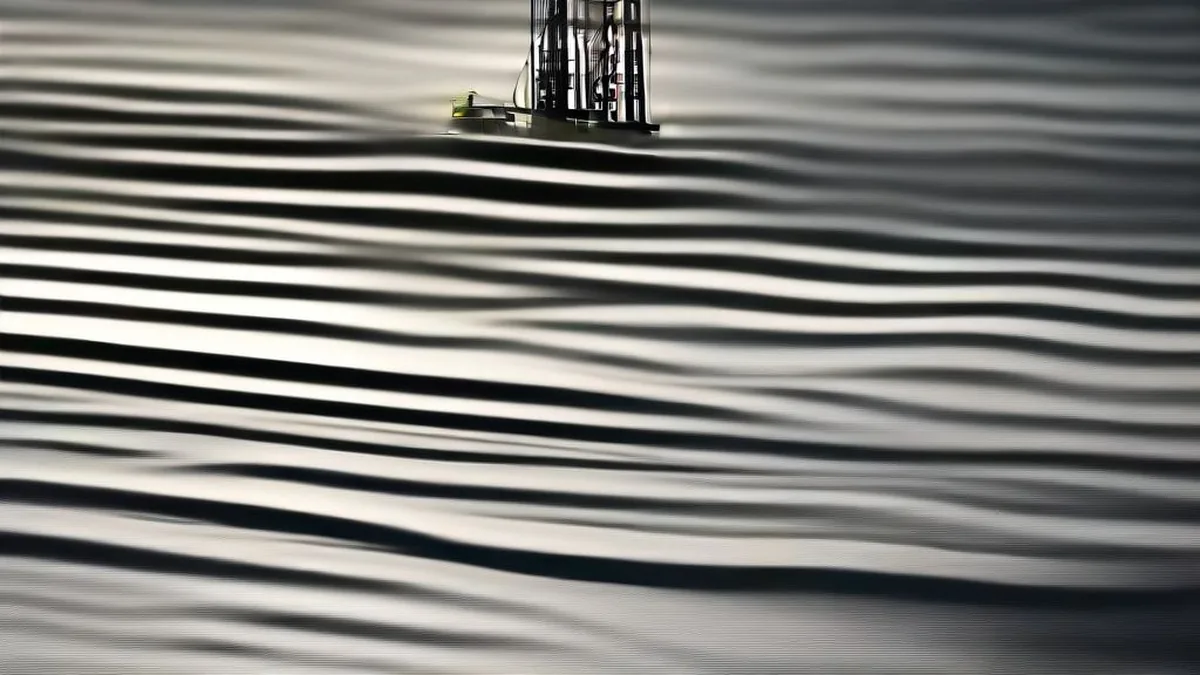 Offshore exploration drilling rig stationed on open ocean waters under overcast skies.