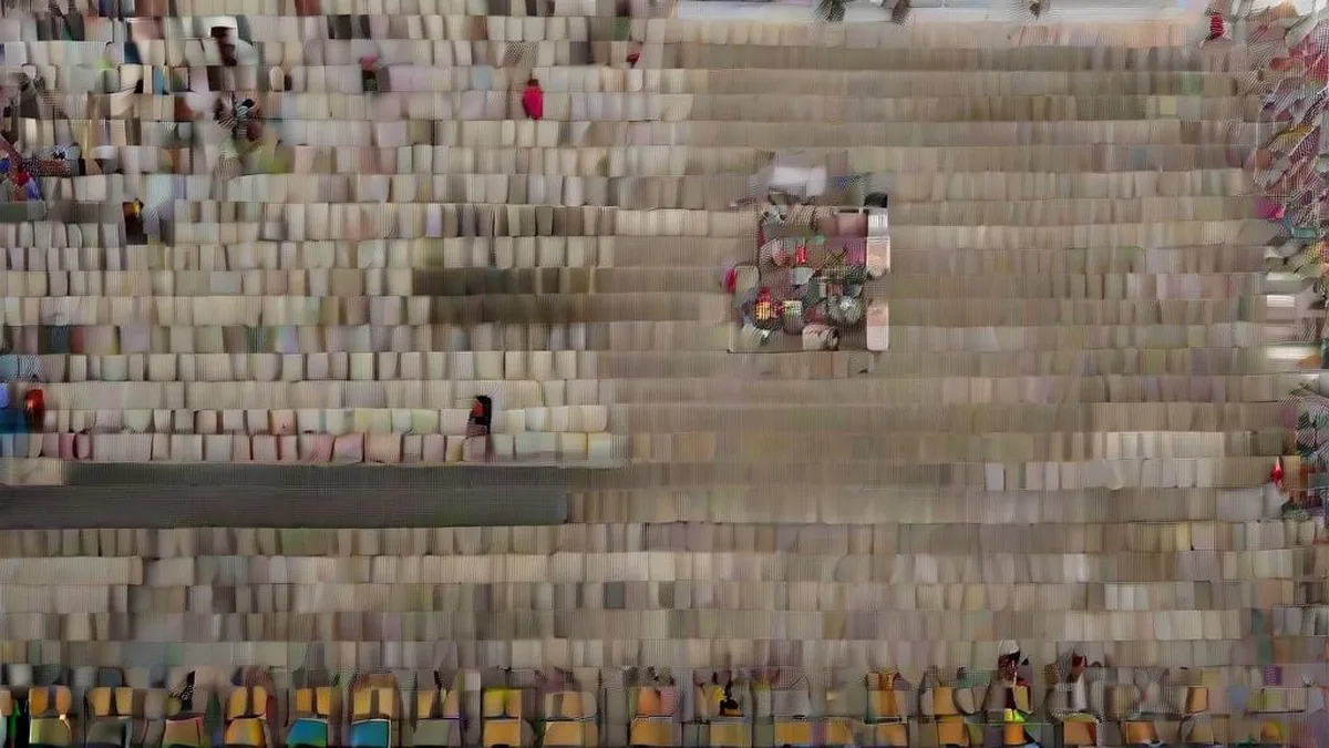 A massive crowd gathered outdoors at a political assembly under daylight.