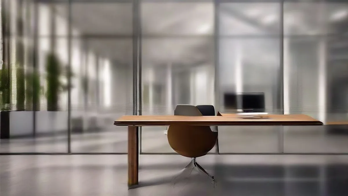 A corporate professional seated at an office desk reviewing candidate verification records on a laptop