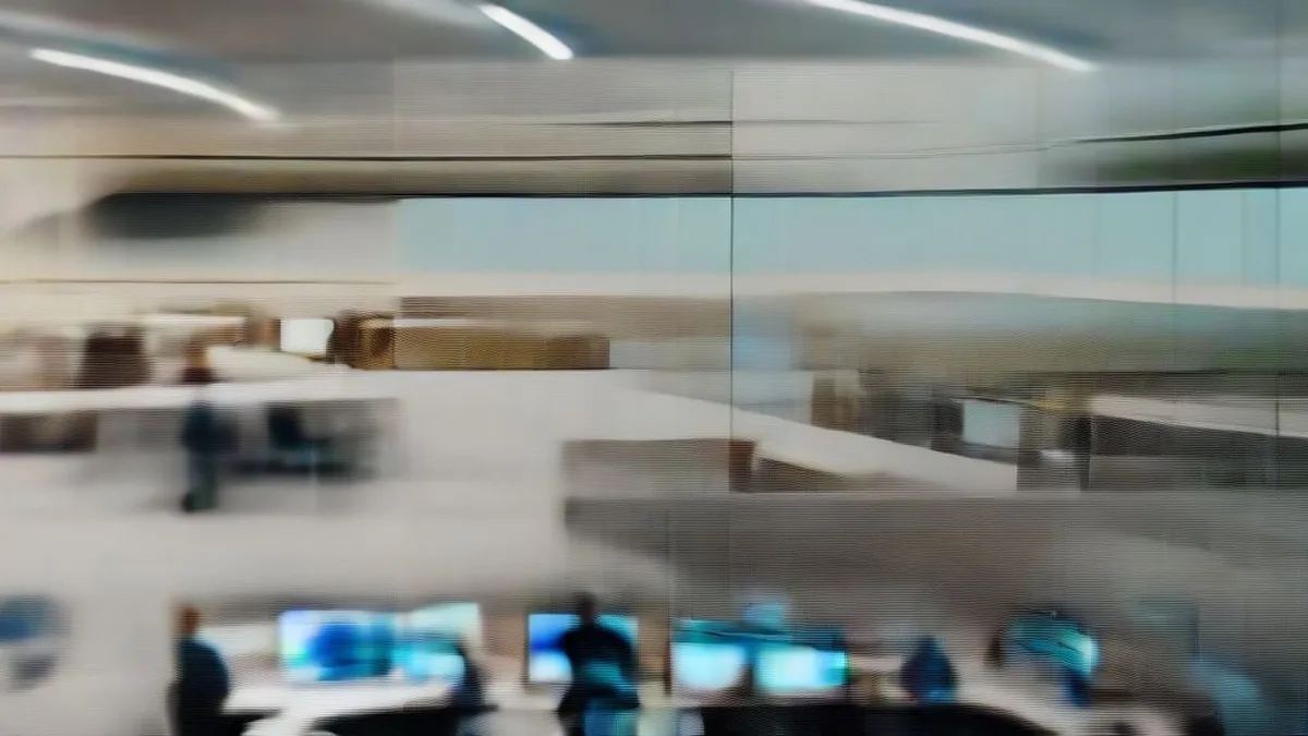 Security analysts reviewing network activity across workstations in a darkened operations room