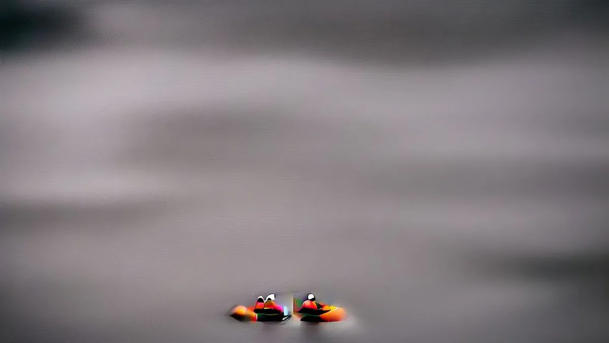 Emergency workers in life vests navigating an inflatable rescue boat through flooded streets during a severe coastal cyclone.
