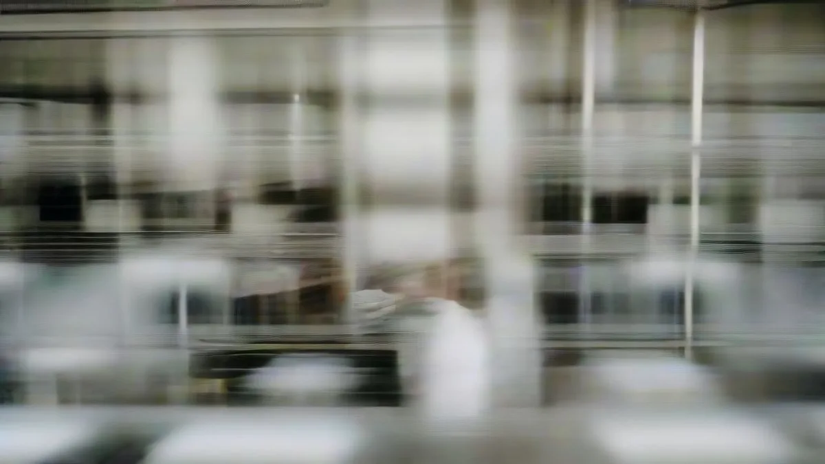 Industrial dairy production facility with automated machinery and a quality control technician