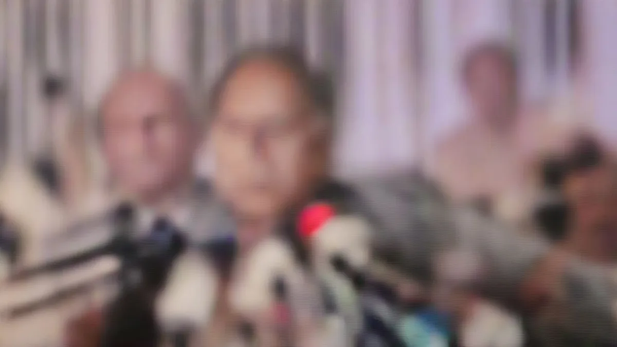 West Bengal BJP chief addressing the media during a press conference