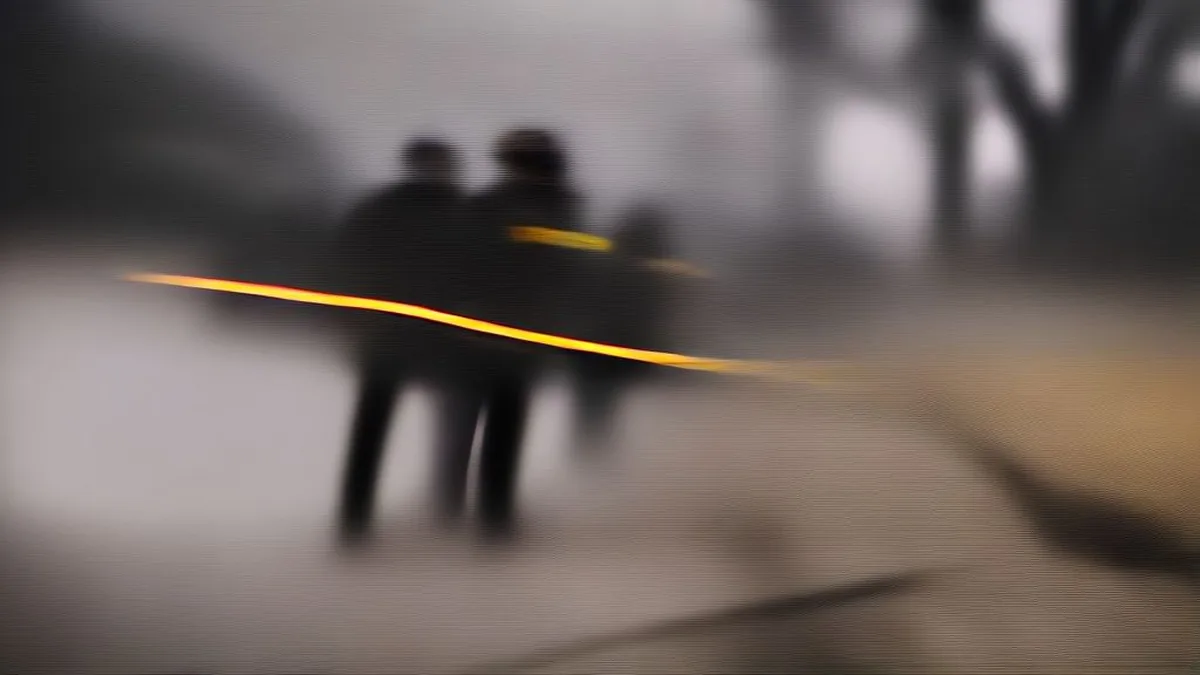 Police officers securing a street corner crime scene in Delhi