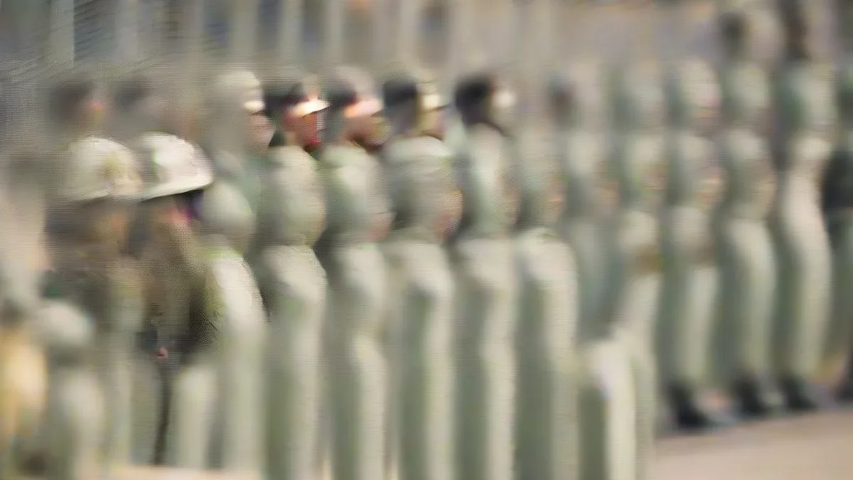 Police barricades and officers outside a stadium venue in Delhi
