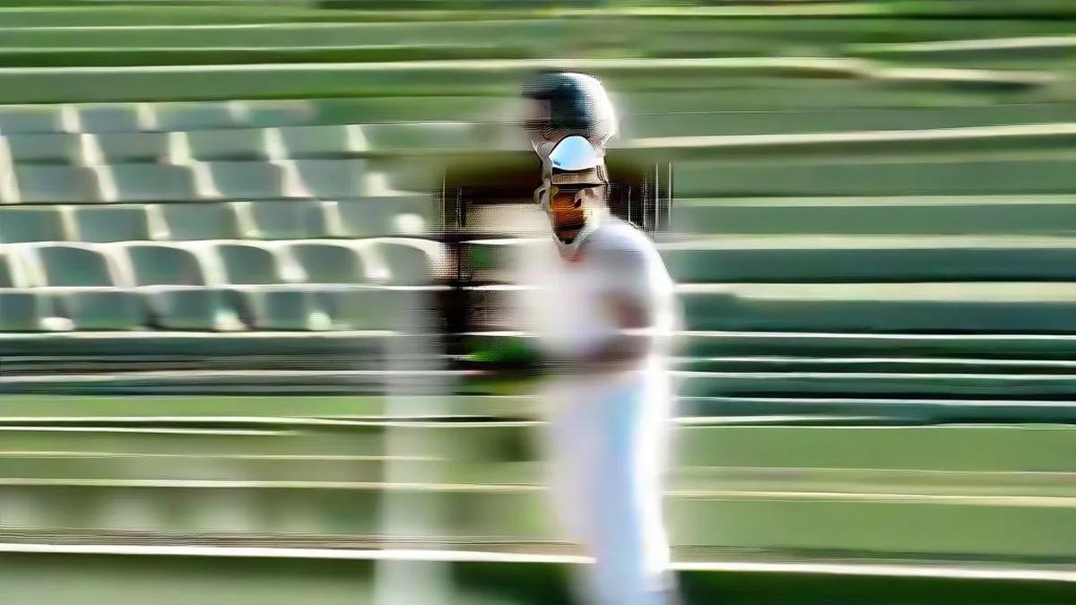 A cricket batsman in white uniform walking off the field looking dejected after a dismissal