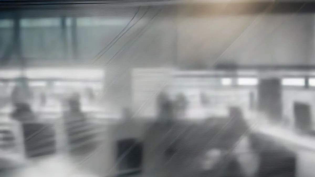 Financial trading floor overlooking European financial district with traders working at desks