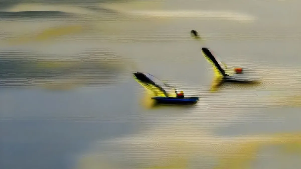Emergency response workers deploying floating oil containment booms along a coastal shoreline.