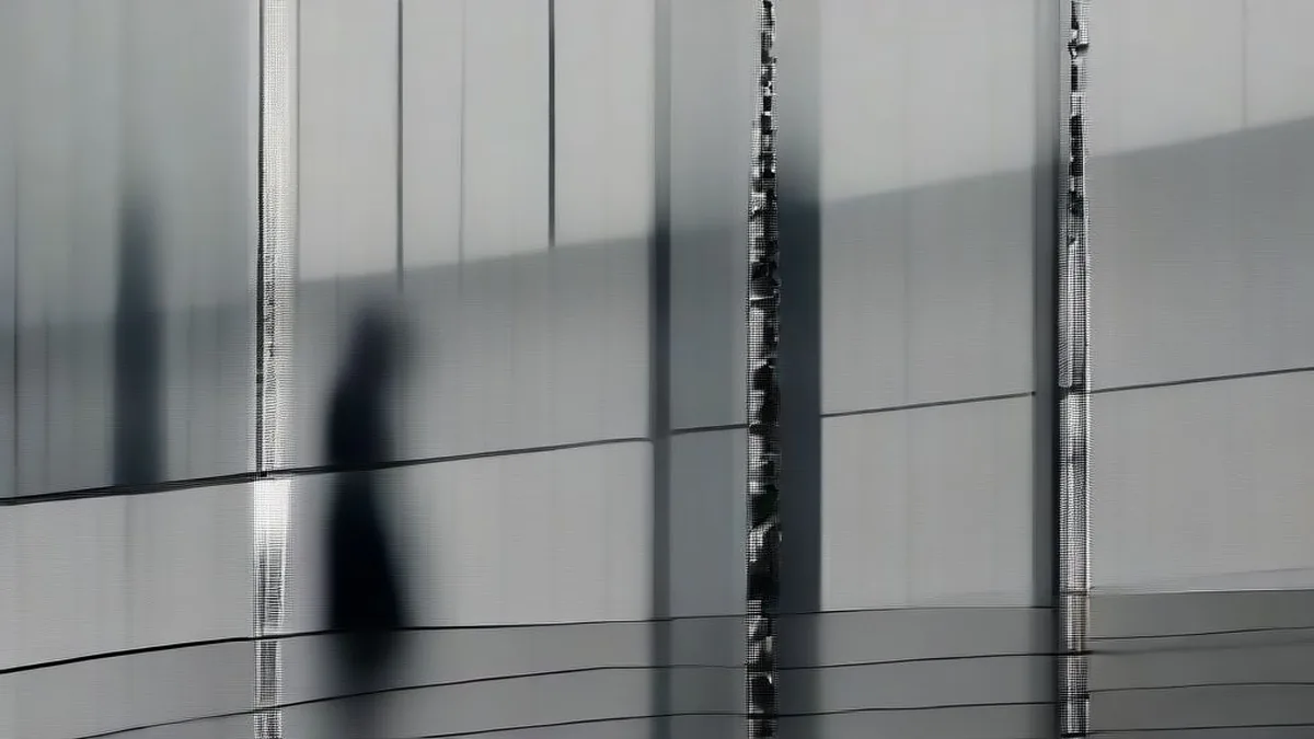 Pedestrians walk through the financial district of Paris on an overcast morning