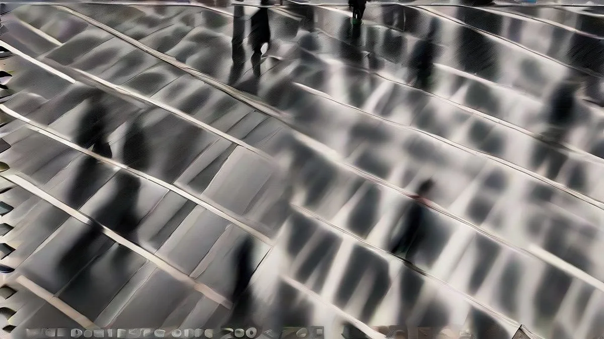 Business professionals walking outside corporate financial headquarters in a metropolitan downtown district