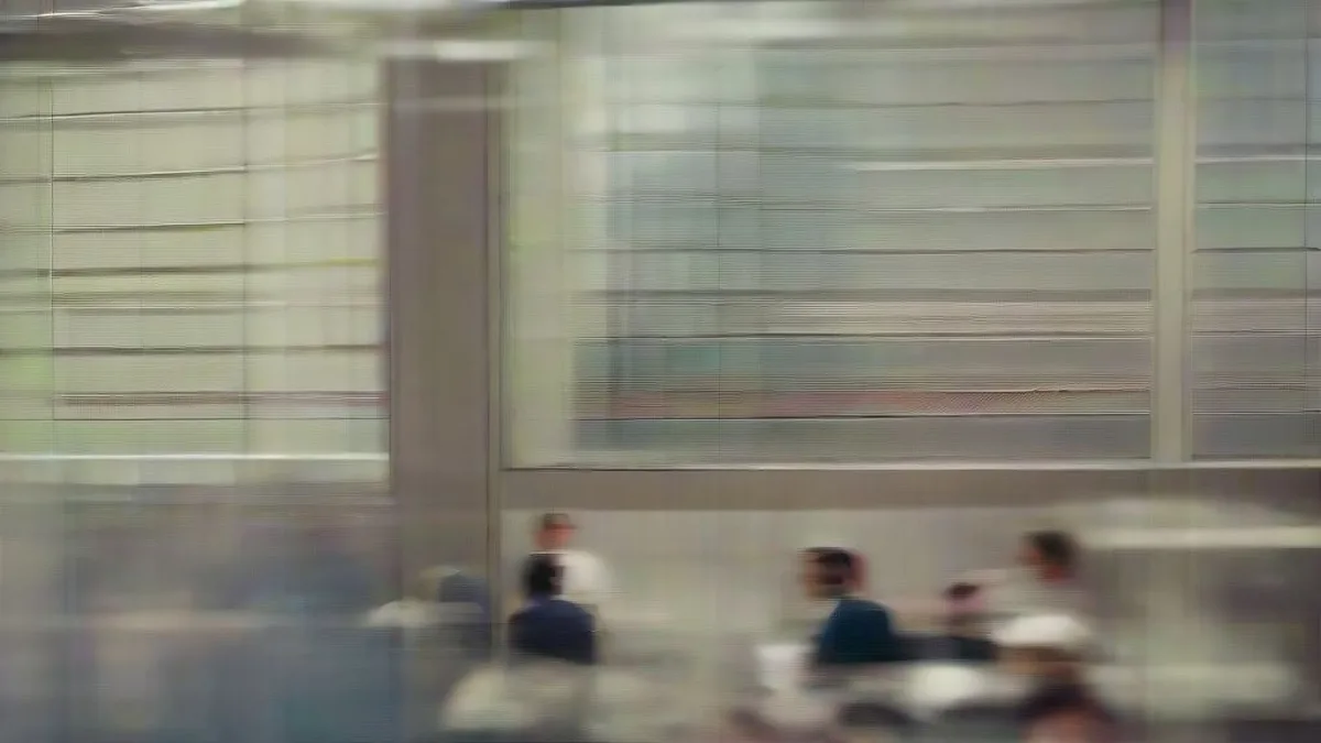 Traders working on a modern financial floor overlooking a sunlit metropolitan skyline.