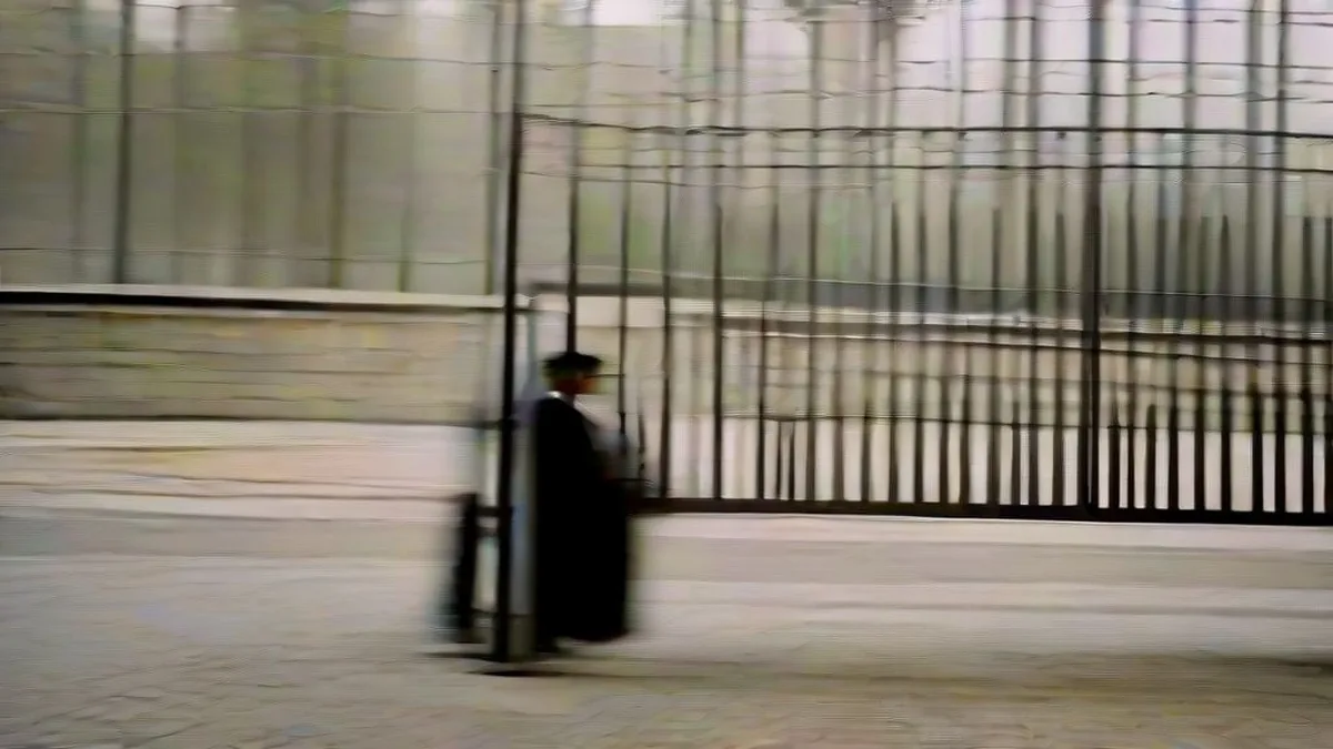 University campus entrance with security personnel and students visible following campus unrest