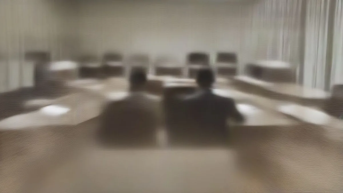 Government officials seated at a conference table reviewing official state administrative and fiscal documents