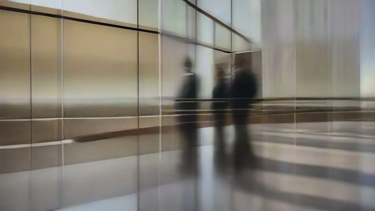 Venture capital executives conversing in a glass-walled conference room overlooking a metropolitan skyline