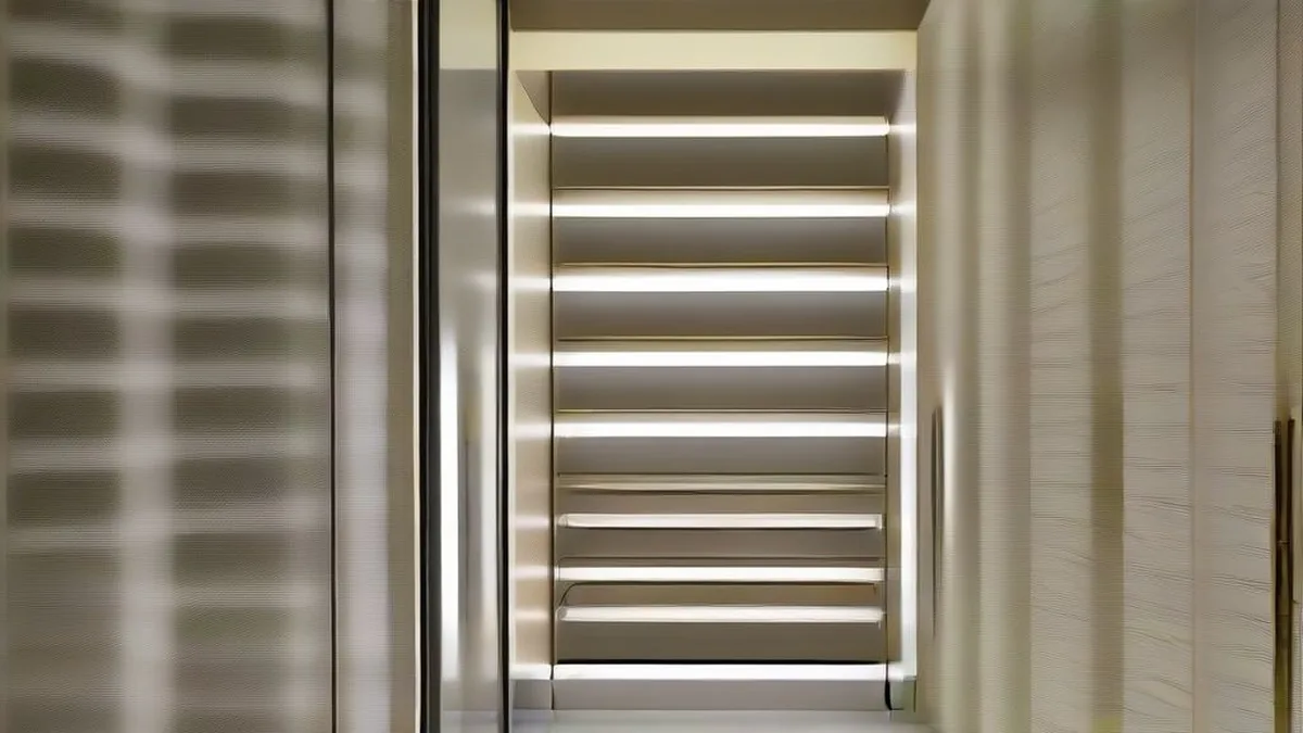 An empty high-end luxury private shopping salon with minimalist design and warm lighting
