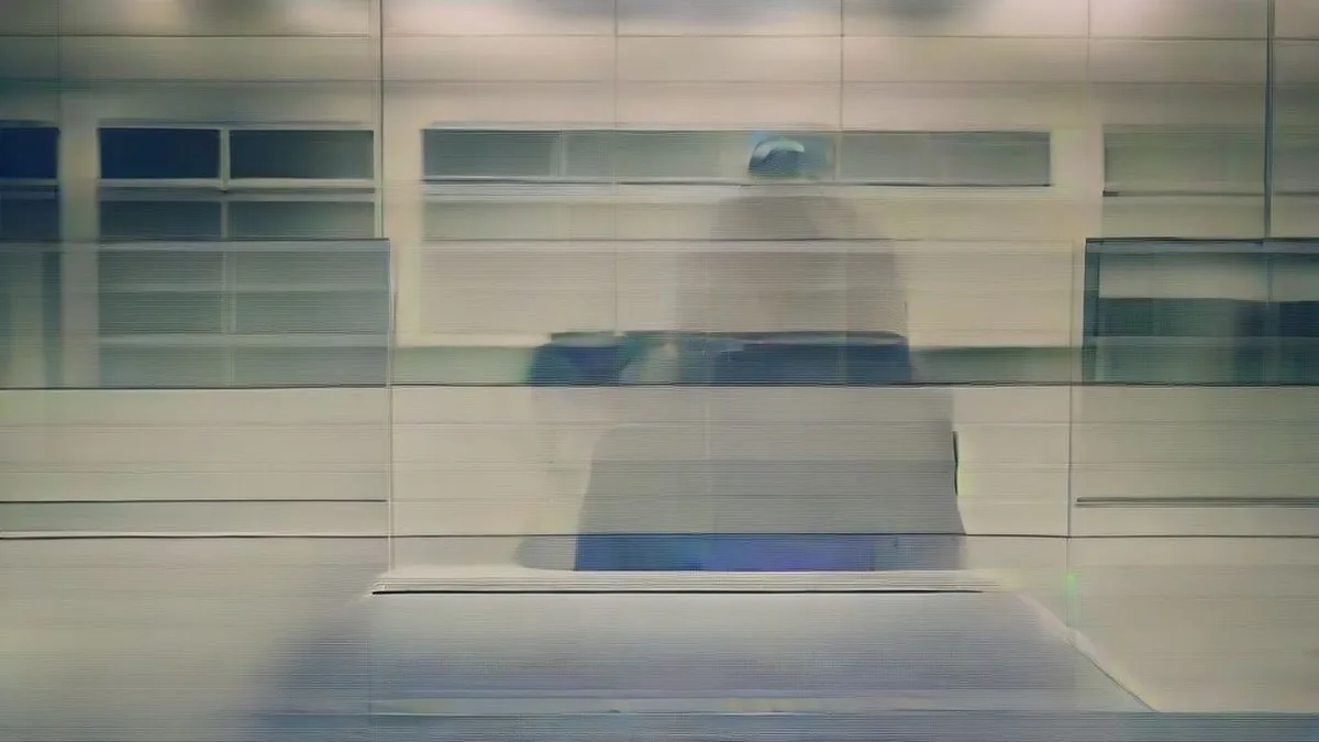 Police cyber crime investigator analyzing monitors in an office setting