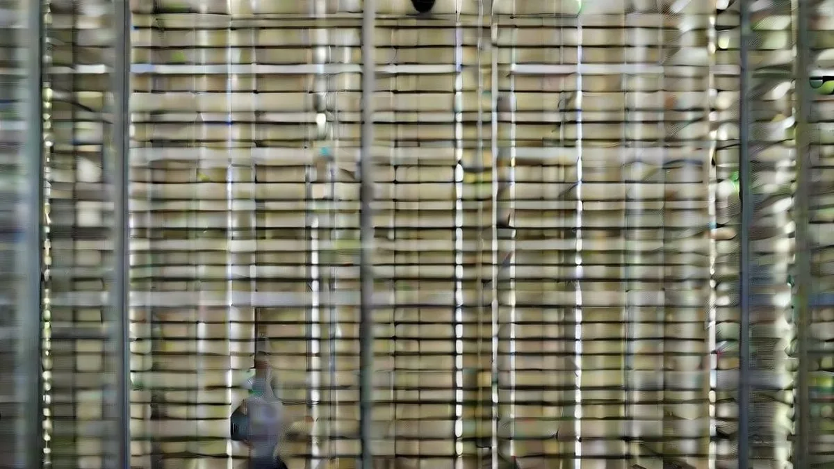 A network technician inspecting server hardware inside a modern enterprise data center