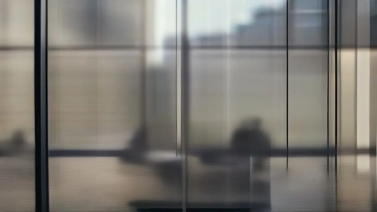 Corporate executives gathered in an urban office conference room reviewing financial matters