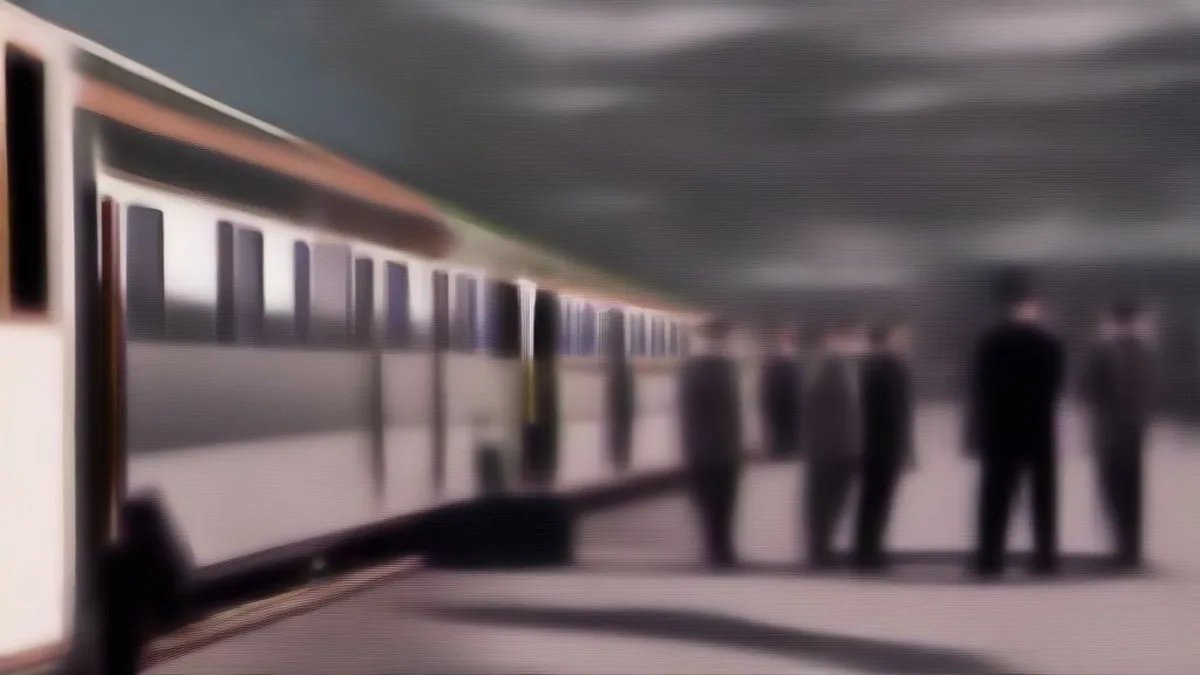 Railway officials inspecting a passenger train coach on the platform after an onboard safety incident