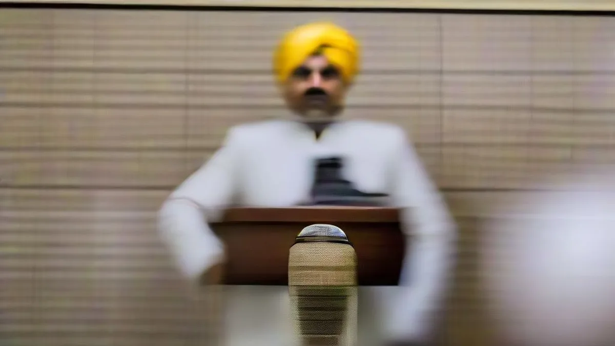 Punjab Chief Minister Bhagwant Mann addressing a government briefing on state developmental projects.