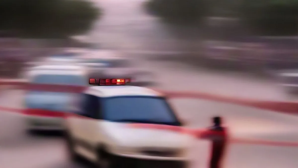 Police officers and patrol vehicles securing an investigation site in Punjab
