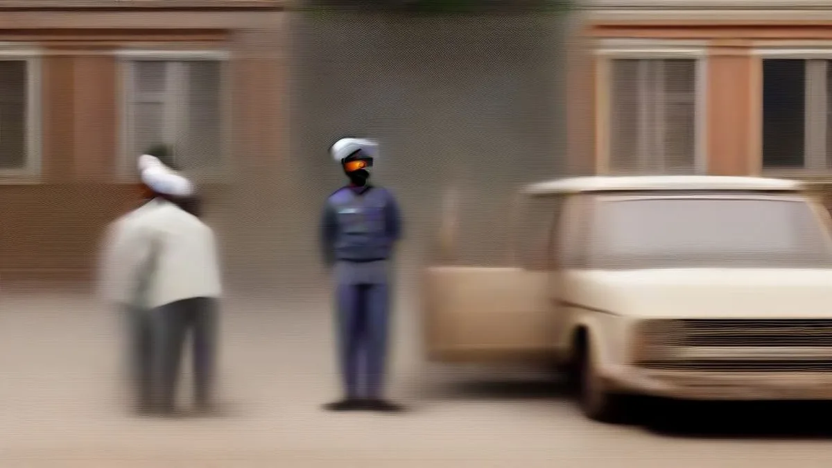 Police officers standing in the courtyard outside a police station in Punjab