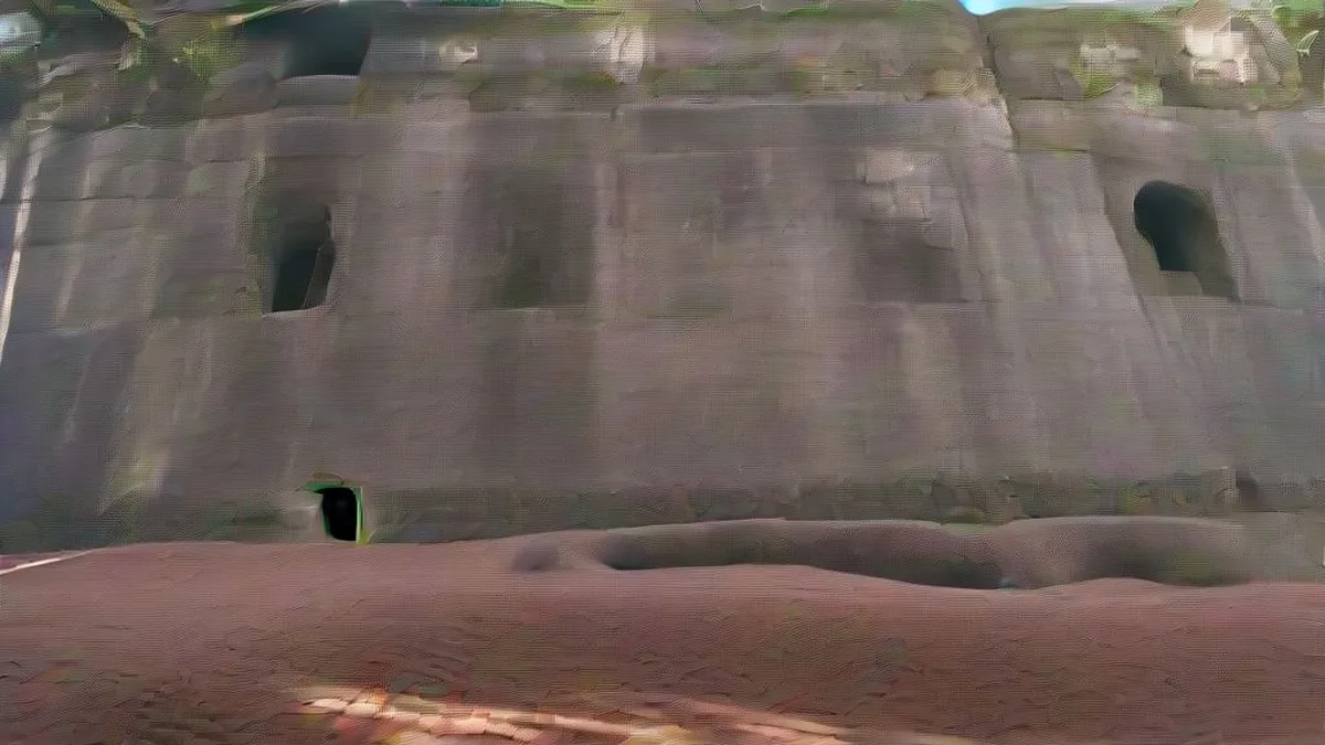 Stone ruins and fortifications of the historic Kittur Fort in Karnataka