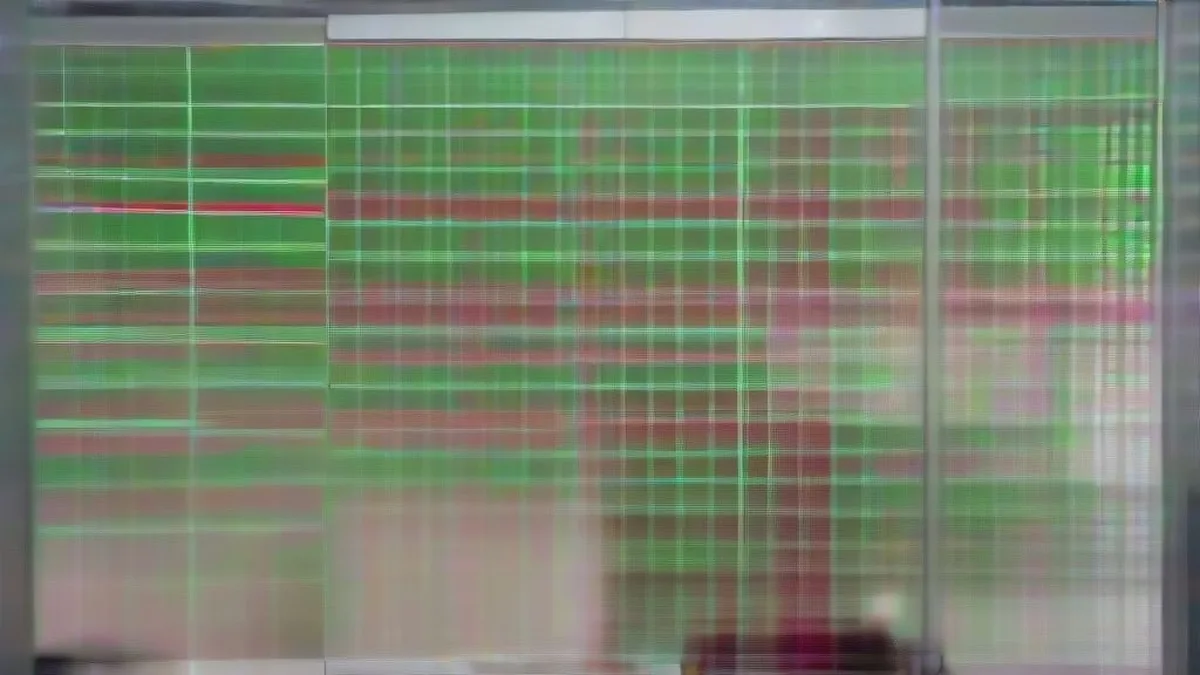 Financial trader monitoring equity market movements across computer screens in a trading room