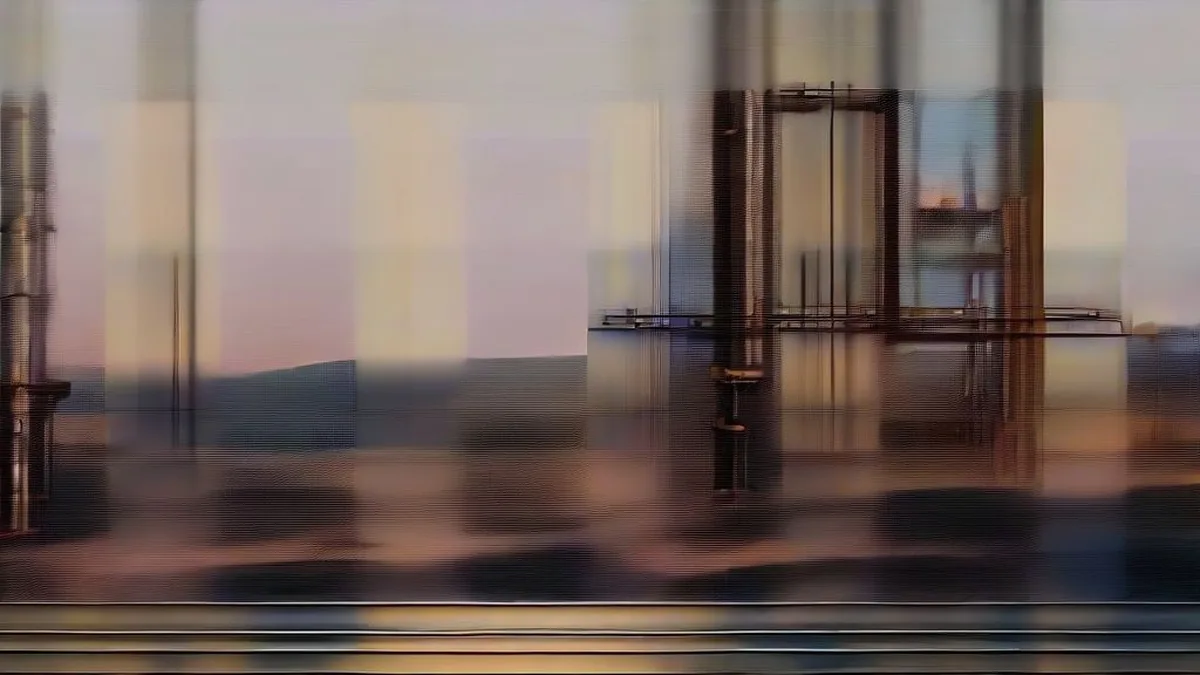 Offshore energy terminal and industrial gas infrastructure photographed at twilight