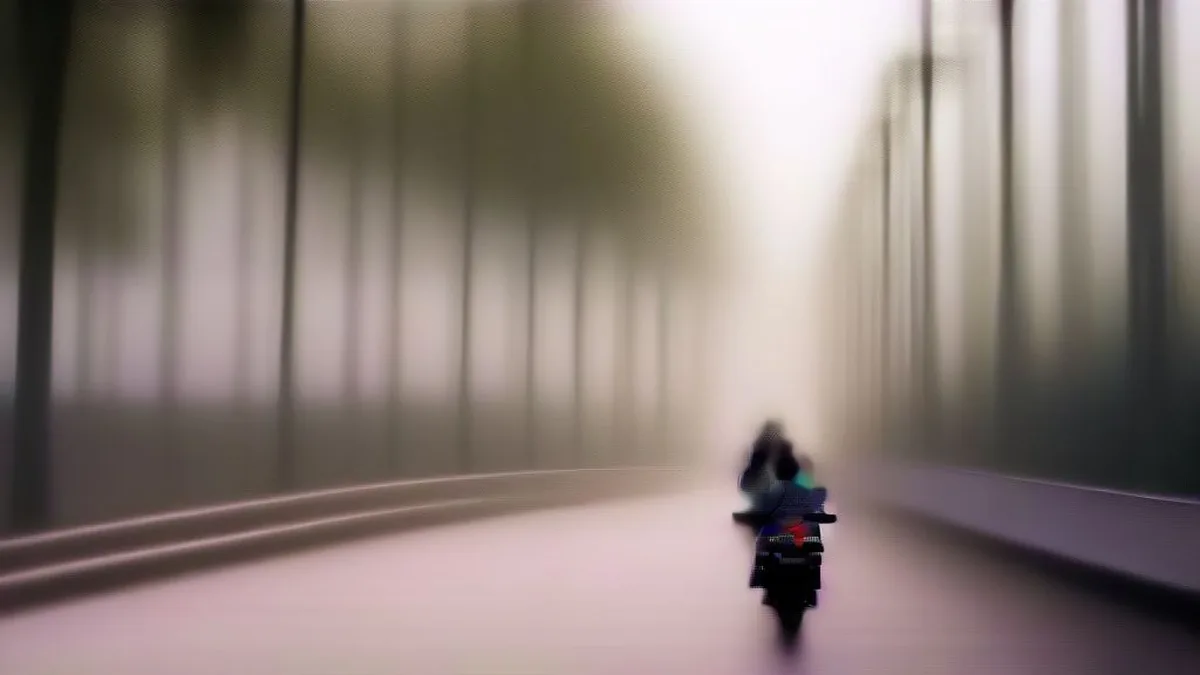 A smoggy urban roadway in southern India with vehicles navigating through early morning atmospheric haze