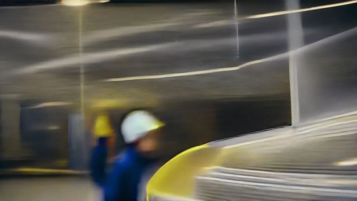 Automotive executives and engineers standing inside a commercial truck manufacturing facility